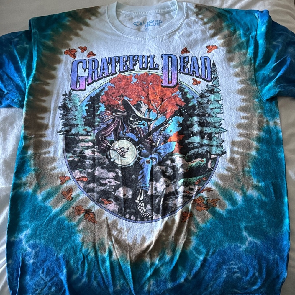 Grateful Dead Tie-Dye Shirt - Blue, Brown, and White